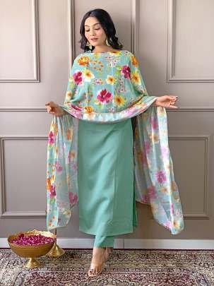 Exclusive Firoji Embroidered Work And Printed Stitched Kurtis Set