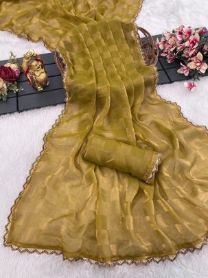 Exclusive Golden Checks Space Silk Saree 