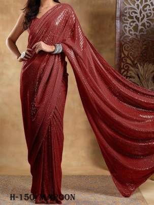 Exclusive Maroon Saree With Sequins Work Blouse