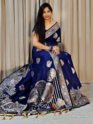 Exclusive Navy Blue Banarasi Khadi Silk Saree for Women