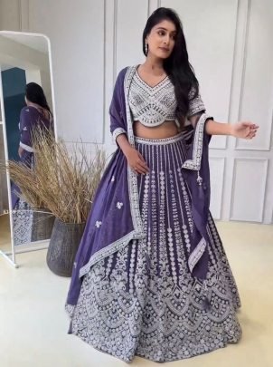 Exclusive New Lavender Foux Georgette Lehenga Set   