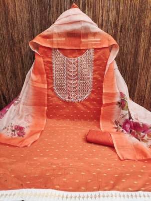 Exclusive Orange Wedding Wear Embroidery Work Santoon Dress Material