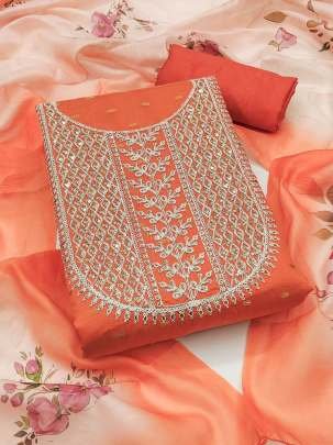 Exclusive Orange Wedding Wear Embroidery Work Santoon Dress Material