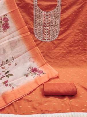 Exclusive Orange Wedding Wear Embroidery Work Santoon Dress Material