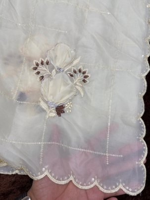 Exclusive Party Wear White Saree With Beautiful Hand Applique Work