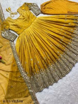 Exclusive Party Wear Yellow Readymade Gown With 9MM Sequence And Embroidery Work