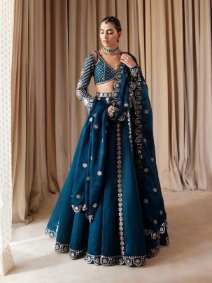 Exclusive Rama Malai Silk Lehenga With Sequins Work