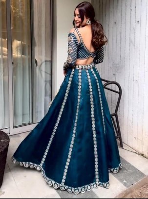 Exclusive Rama Malai Silk Lehenga With Sequins Work