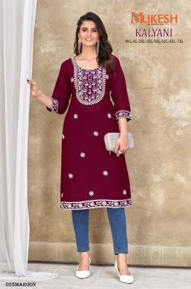 Exclusive Reyon Embroidered Work Maroon Kurti