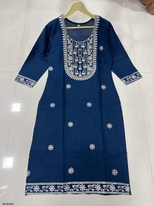 Exclusive Reyon Embroidered Work Rama Kurti