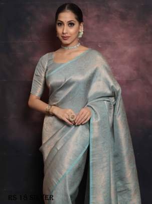 Exclusive Silver Pure Silk Saree With Intricate Brocade Blouse