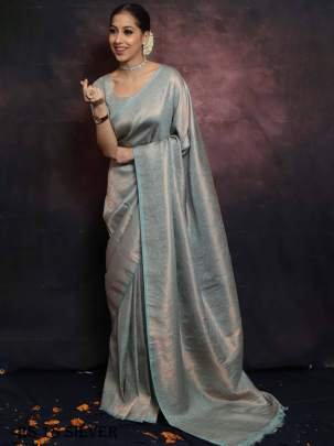 Exclusive Silver Pure Silk Saree With Intricate Brocade Blouse