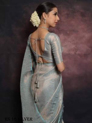 Exclusive Silver Pure Silk Saree With Intricate Brocade Blouse