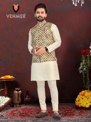 Exclusive Wedding Heavy Silk Men Kurta With Jacquard Koti