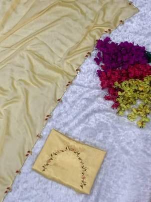 Exclusive Yellow Handwork And Cut Work Rangoli Silk Saree