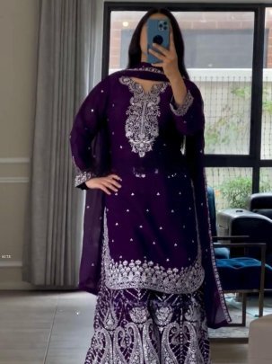 Excusive Collection - Chinnon Silk Purpule Sharara Set