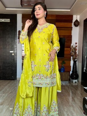 Excusive Eid Spiceal Yellow Sharara With Top & Dupatta 