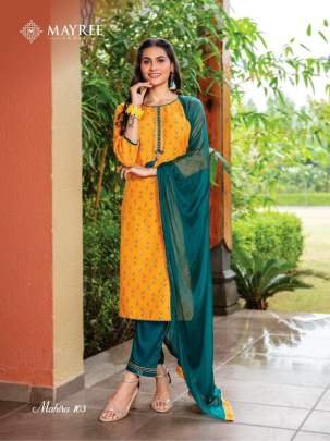 Exlusive Mahira Designer Rayon Kurtis Pant Dupatta Set By Mayree