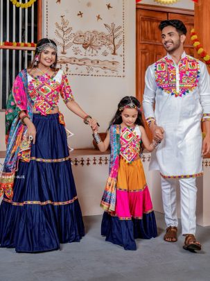 Family Combo Blue Three Tal Traditional Lahenga Choli for Garba