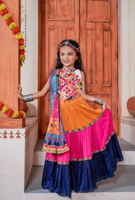 Family Combo Blue Three Tal Traditional Lahenga Choli for Garba