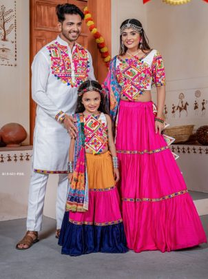 Family Combo Pink Three Tal Traditional Lahenga Choli for Dandiya Ras