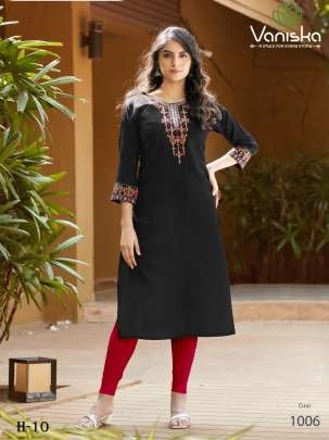 Fancy Black Embroidery Work Rayon Kurti