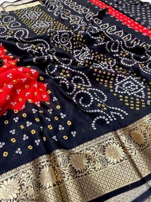 Fancy Dola Silk Bandhani Red And Black Saree