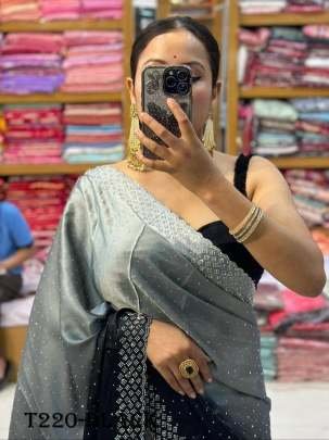 Fancy Black Designer Japan Satin Saree
