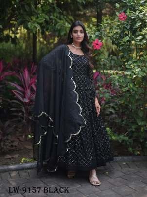 Faux Georgette Black Embroidery Gown