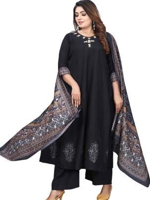 Fancy Black V Neck Roman Silk Anarkali Kurtis With Palazo Pant