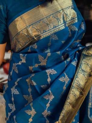 Fancy Blue Banarasi Silk Golden Zari Weaving Sarees