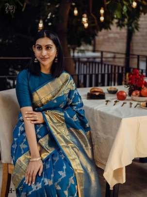 Fancy Blue Banarasi Silk Golden Zari Weaving Sarees