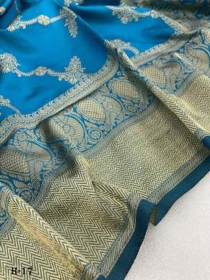 Fancy Blue Banarasi Silk Golden Zari Weaving Sarees