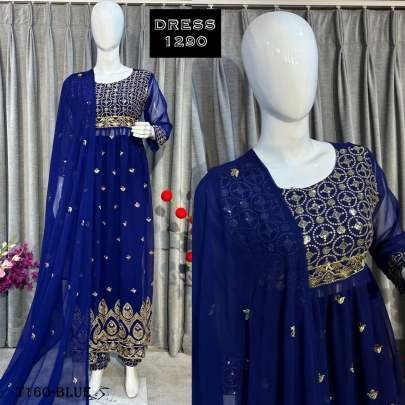 Fancy Blue Georgette With Design Kurti Pant Dupatta Set