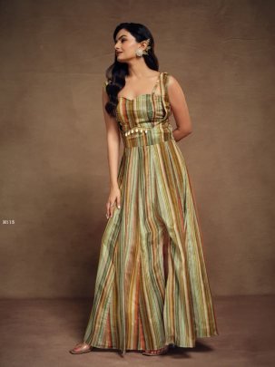 Fancy Cotton Slit Cut Mix Colour Styled Gown