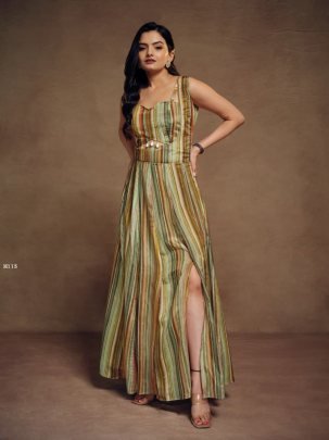 Fancy Cotton Slit Cut Mix Colour Styled Gown