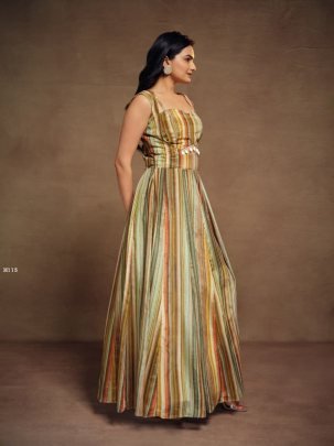 Fancy Cotton Slit Cut Mix Colour Styled Gown