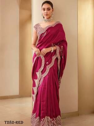 Fancy Designer Red Vichitra Silk Saree