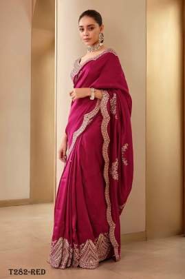 Fancy Designer Red Vichitra Silk Saree