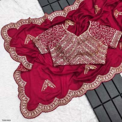 Fancy Designer Red Vichitra Silk Saree