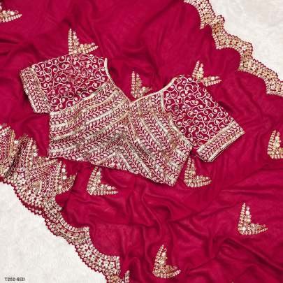 Fancy Designer Red Vichitra Silk Saree