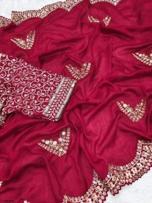 Fancy Designer Red Vichitra Silk Saree