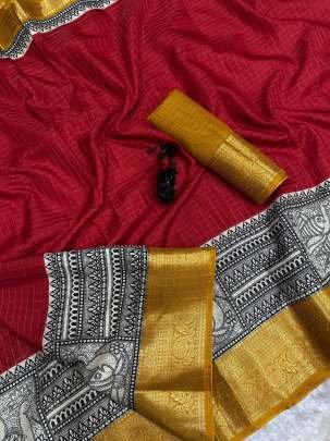 Fancy Dola Silk Jacquard Border Red Saree