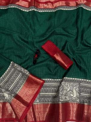 Fancy Dola Silk Jacquard Border Dark Green Saree