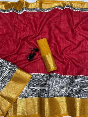 Fancy Dola Silk Jacquard Border Red Saree