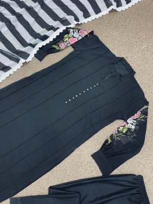 Fancy Embroidery Work Black Top Bottom Dupatta Set