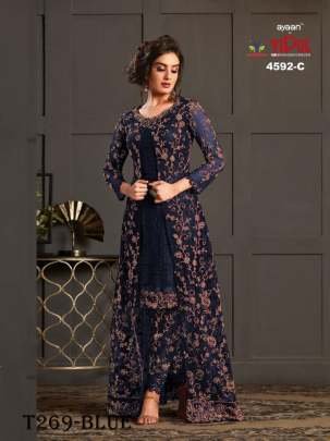 Fancy Embroidery Work Blue Vaishnavi Net Suit Set 