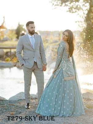 Fancy Embroidery Work Sky Blue Georgette Lehenga Set