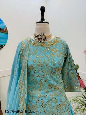 Fancy Embroidery Work Sky Blue Georgette Lehenga Set