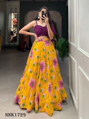 Fancy Georgette  Sequence And Thread Embroidery Work Yellow Lehenga